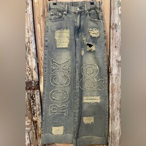 Oil and Hali Haley Patchy Rock And Roll Jeans-Denim